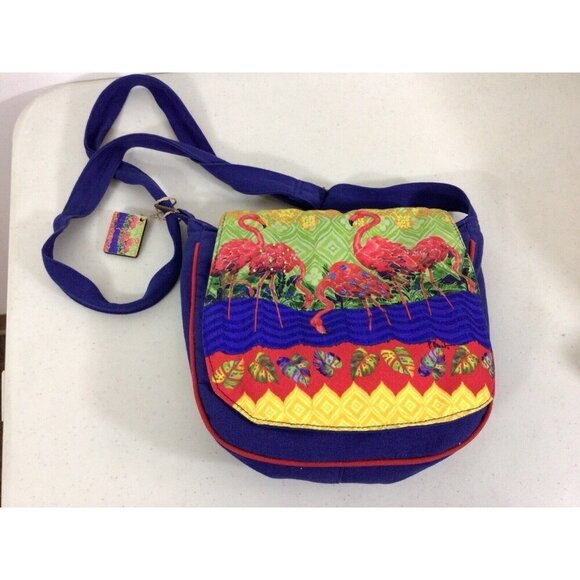 Paul Brent Messenger Bag Purse Tropical Pink Flamingos - Picture 7 of 12